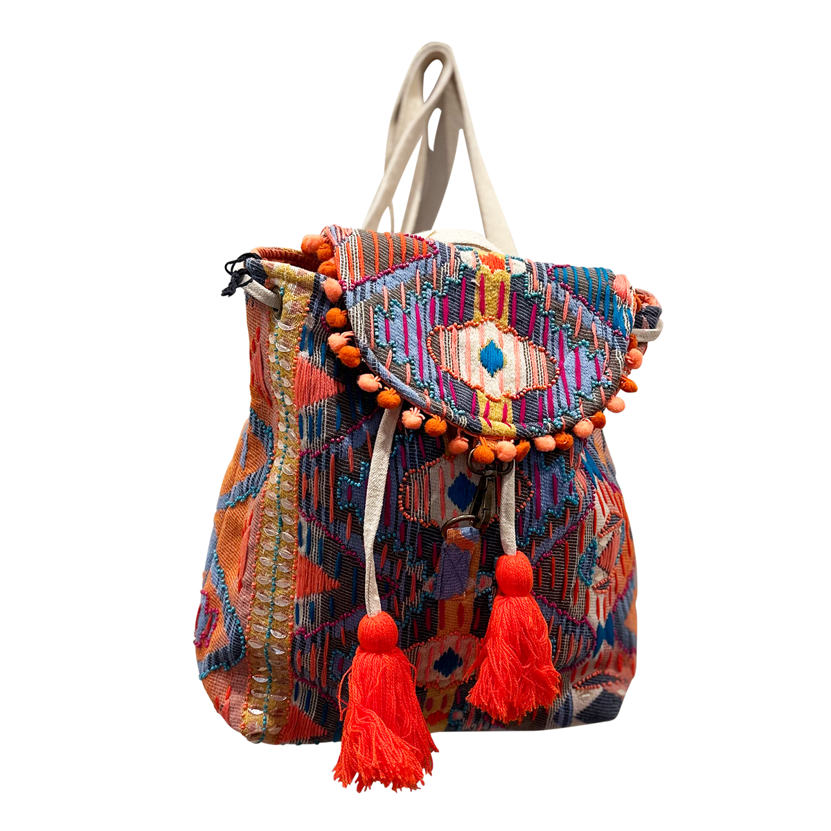 Coral Turquoise Aztec Pattern Beaded Backpack – Chloe & Lex display picture 3