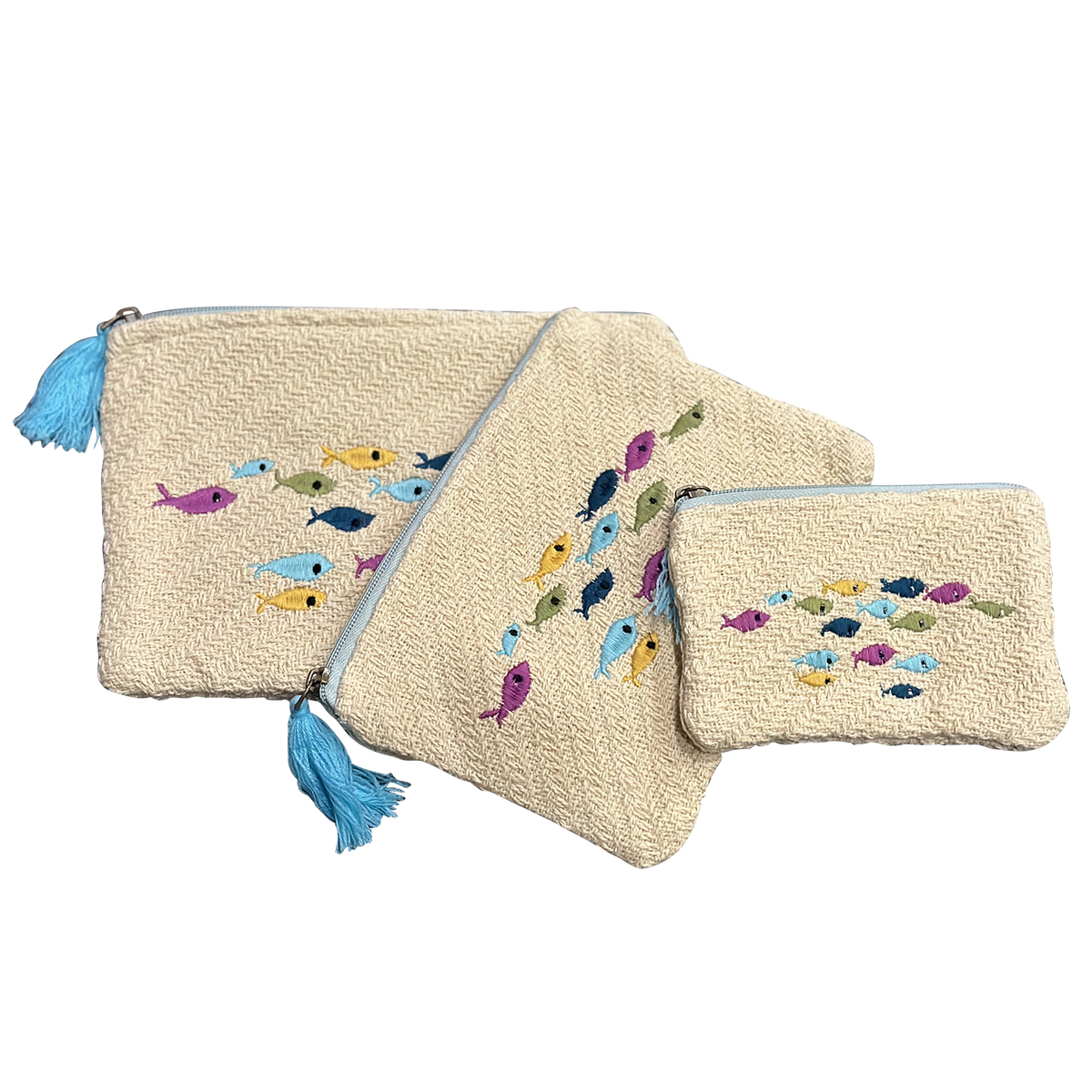 School of Fish Embroidered Pouches Set of 3 – Chloe & Lex
