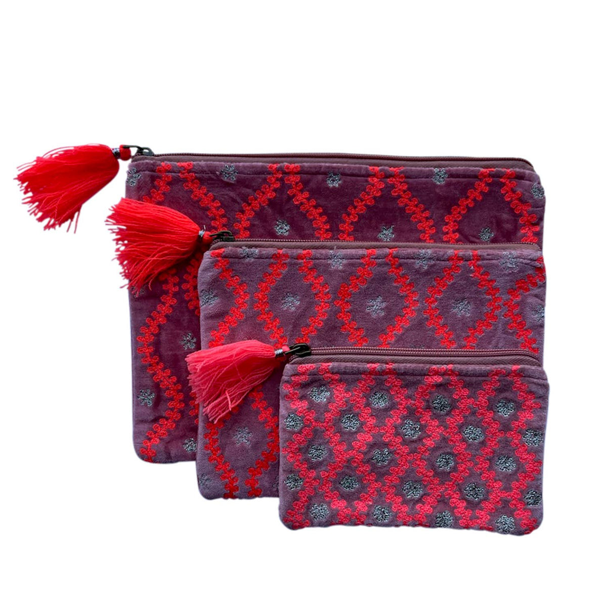 Coral Blue Diamonds Pouches Set of 3 – Chloe & Lex
